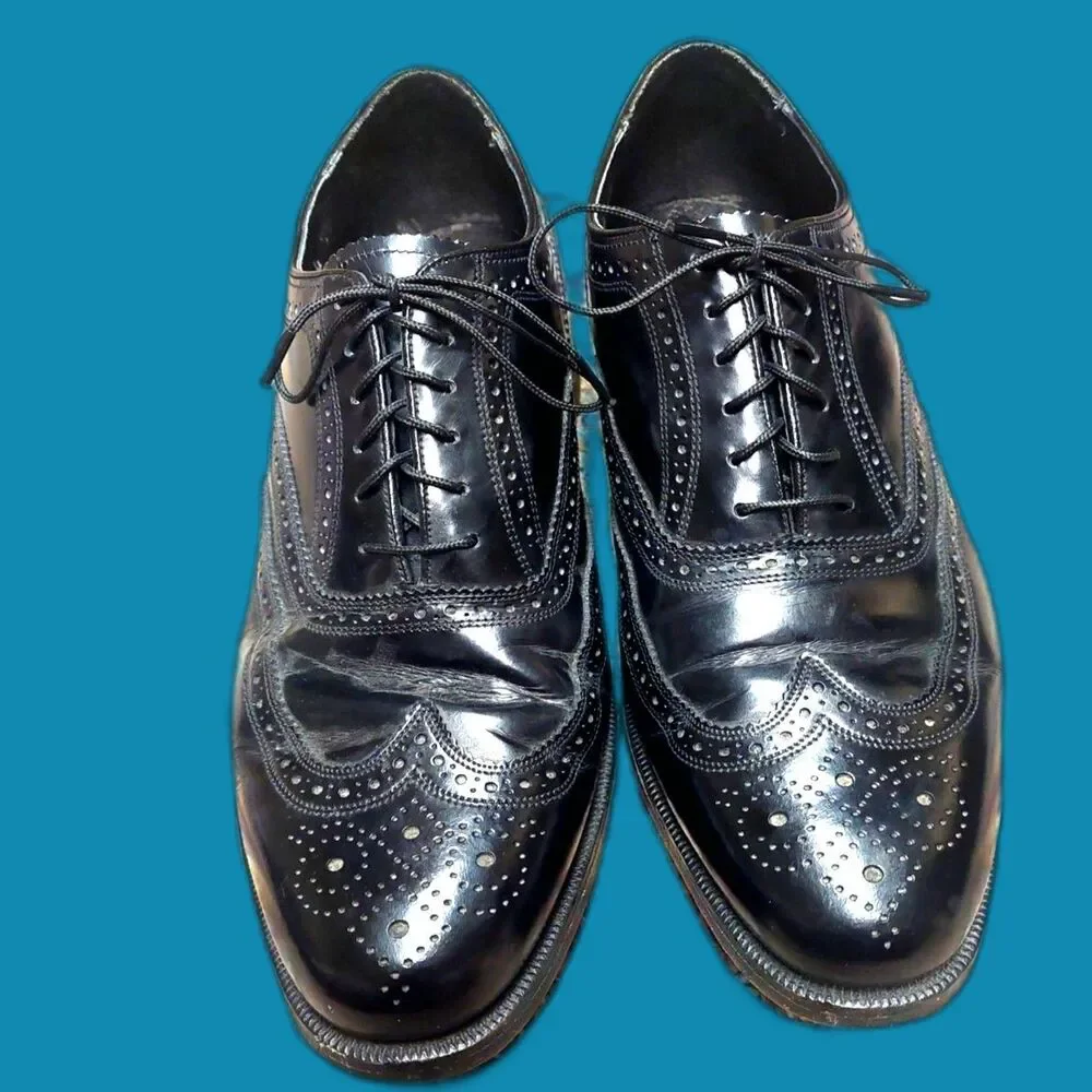Vintage Florsheim Lexington Wingtip Oxford Shoes Men’s 8 3E Black Brogue